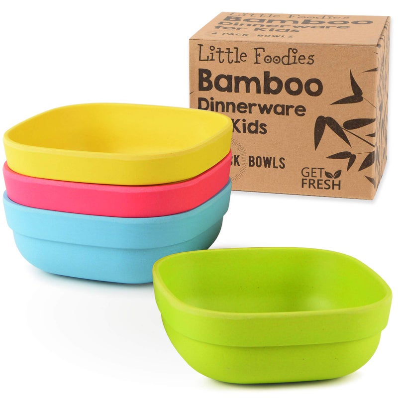 GET FRESH Bamboo Kids Bowls 4 pack set - Stackable BPA Free Dinnerware for Children - Dishwasher safe Bamboo Kids Bowls Set - Image 1